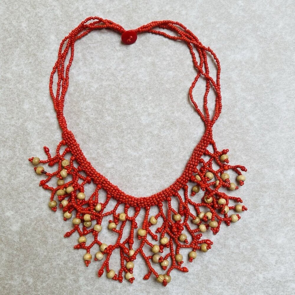 Orange Coral Style Beaded Choker Necklace Beads Statement Party Boho‎ Festival